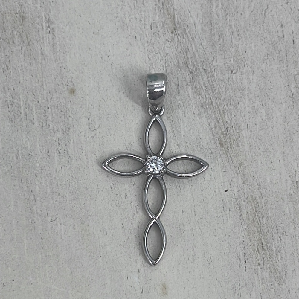 Silver Tone CZ Cross Pendant